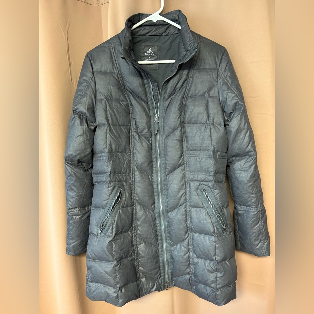 Prana Breathe Jacket Women's Size M Gray Down Puffer Quilted Mid Length Coat